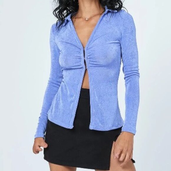 PRINCESS POLLY Top 8 Valeria Long Sleeve Blouse Periwinkle - Picture 1 of 9
